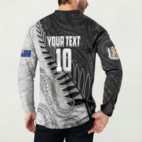 Personalized New Zealand Football Button Sweatshirt Kiwi Mascot with Silver Fern - Maori Tribal Tattoo Art