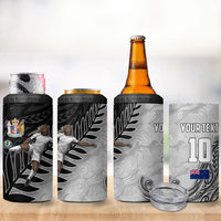 Personalized New Zealand Football 4 in 1 Can Cooler Tumbler Kiwi Mascot with Silver Fern - Maori Tribal Tattoo Art