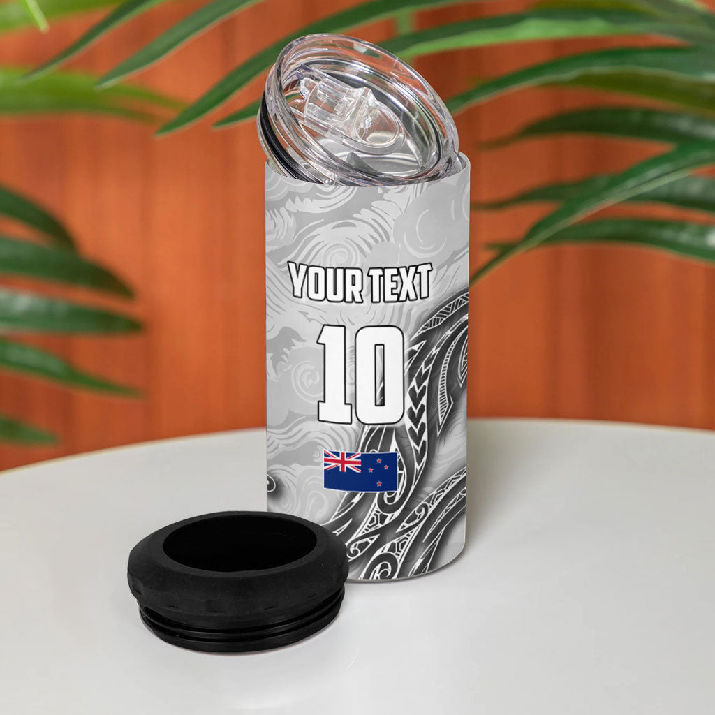 Personalized New Zealand Football 4 in 1 Can Cooler Tumbler Kiwi Mascot with Silver Fern - Maori Tribal Tattoo Art