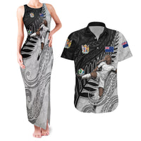 Personalized New Zealand Football Couples Matching Tank Maxi Dress and Hawaiian Shirt Kiwi Mascot with Silver Fern - Maori Tribal Tattoo Art