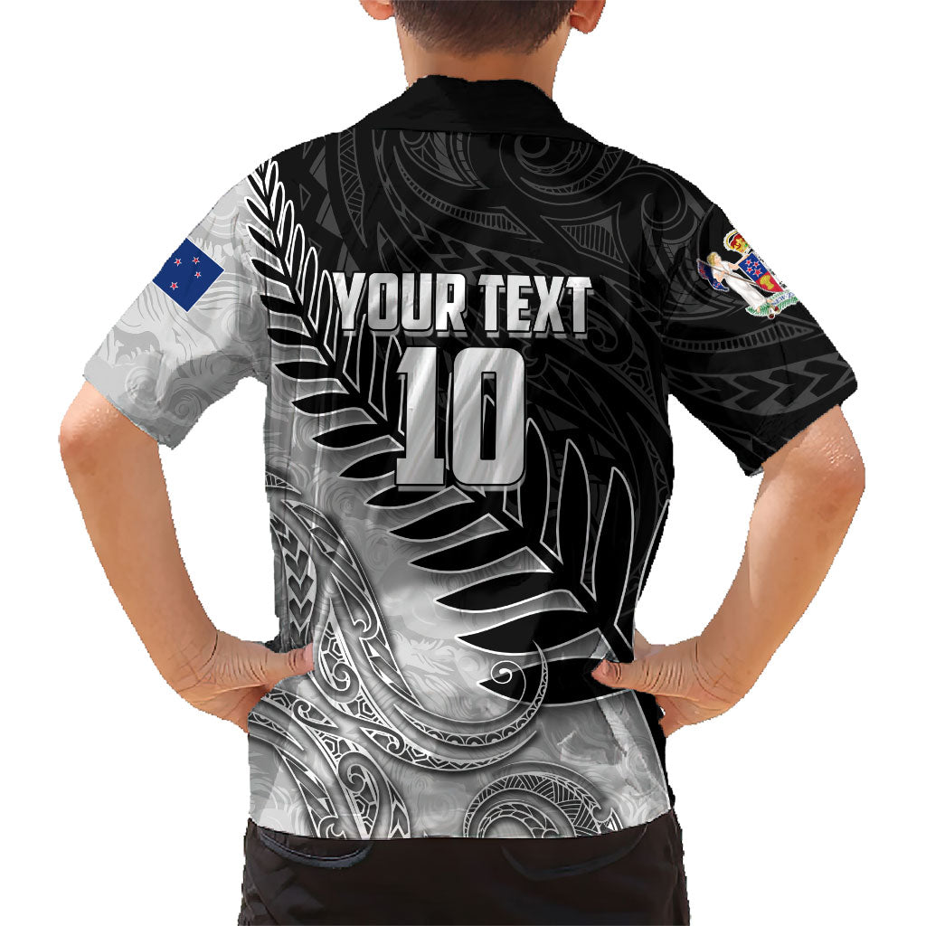 Personalized New Zealand Football Family Matching Off Shoulder Short Dress and Hawaiian Shirt Kiwi Mascot with Silver Fern - Maori Tribal Tattoo Art