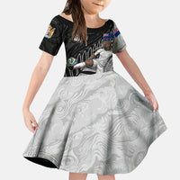 Personalized New Zealand Football Family Matching Off Shoulder Short Dress and Hawaiian Shirt Kiwi Mascot with Silver Fern - Maori Tribal Tattoo Art