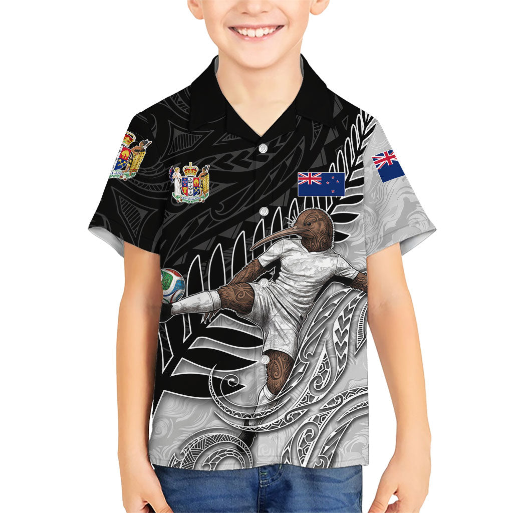 Personalized New Zealand Football Family Matching Off Shoulder Short Dress and Hawaiian Shirt Kiwi Mascot with Silver Fern - Maori Tribal Tattoo Art