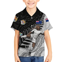 Personalized New Zealand Football Family Matching Puletasi and Hawaiian Shirt Kiwi Mascot with Silver Fern - Maori Tribal Tattoo Art