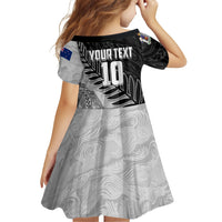 Personalized New Zealand Football Family Matching Short Sleeve Bodycon Dress and Hawaiian Shirt Kiwi Mascot with Silver Fern - Maori Tribal Tattoo Art