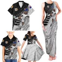 Personalized New Zealand Football Family Matching Tank Maxi Dress and Hawaiian Shirt Kiwi Mascot with Silver Fern - Maori Tribal Tattoo Art