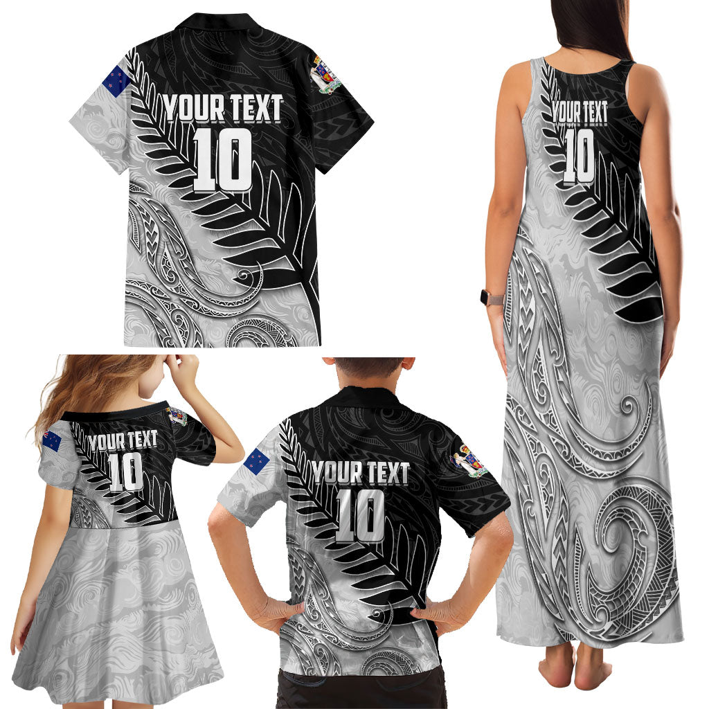 Personalized New Zealand Football Family Matching Tank Maxi Dress and Hawaiian Shirt Kiwi Mascot with Silver Fern - Maori Tribal Tattoo Art
