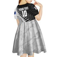 Personalized New Zealand Football Kid Short Sleeve Dress Kiwi Mascot with Silver Fern - Maori Tribal Tattoo Art