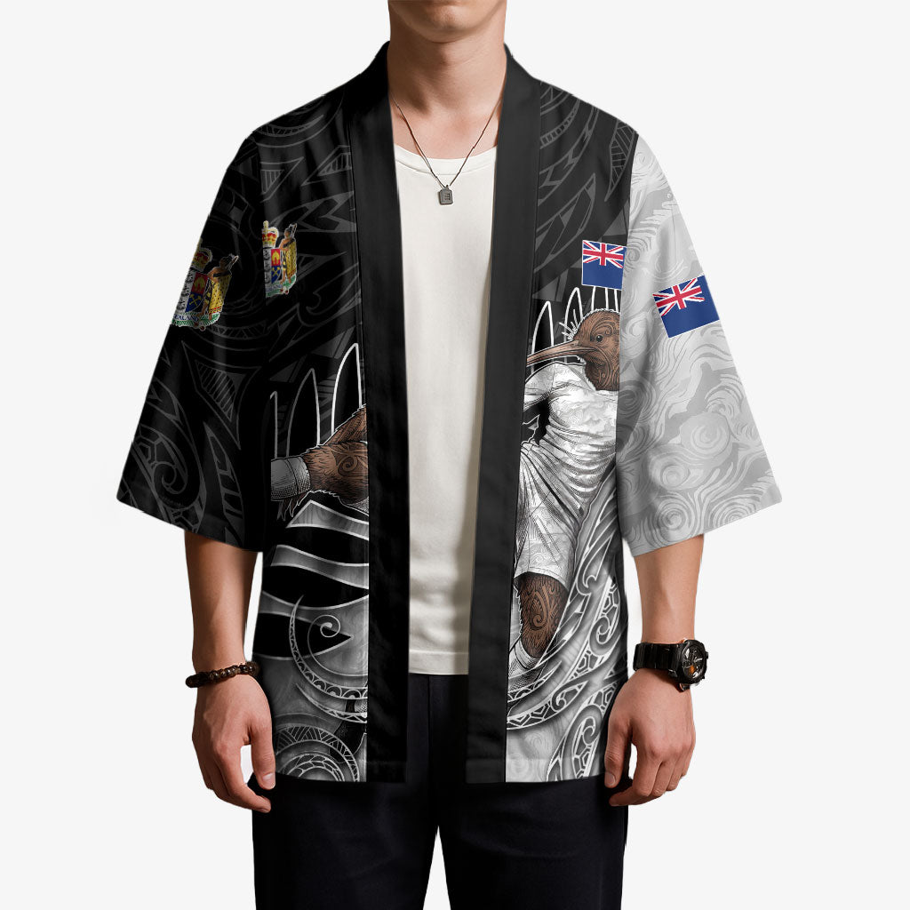 Personalized New Zealand Football Kimono Kiwi Mascot with Silver Fern - Maori Tribal Tattoo Art