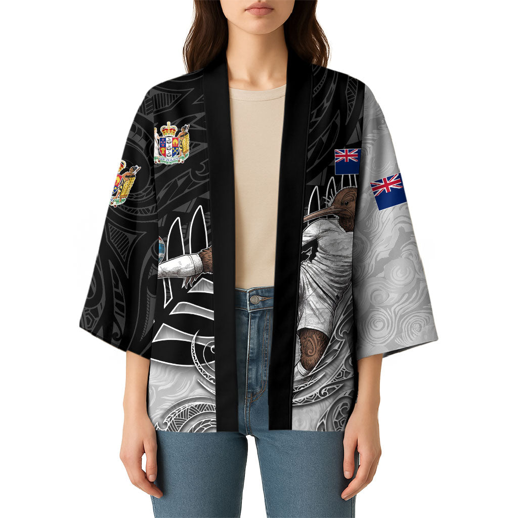 Personalized New Zealand Football Kimono Kiwi Mascot with Silver Fern - Maori Tribal Tattoo Art