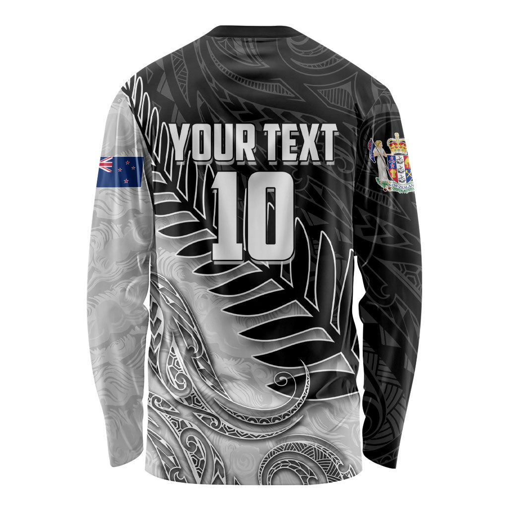 Personalized New Zealand Football Long Sleeve Shirt Kiwi Mascot with Silver Fern - Maori Tribal Tattoo Art