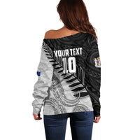 Personalized New Zealand Football Off Shoulder Sweater Kiwi Mascot with Silver Fern - Maori Tribal Tattoo Art