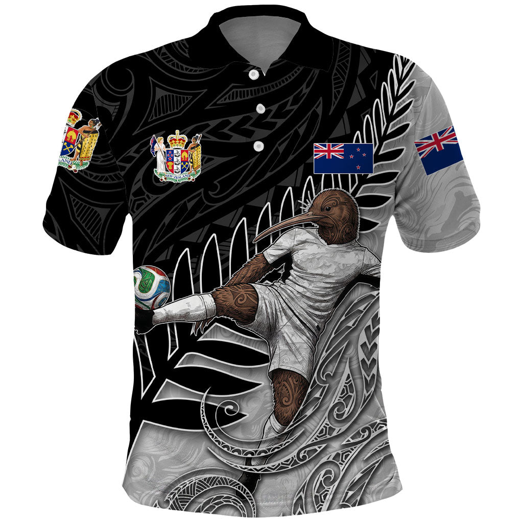 Personalized New Zealand Football Polo Shirt Kiwi Mascot with Silver Fern - Maori Tribal Tattoo Art