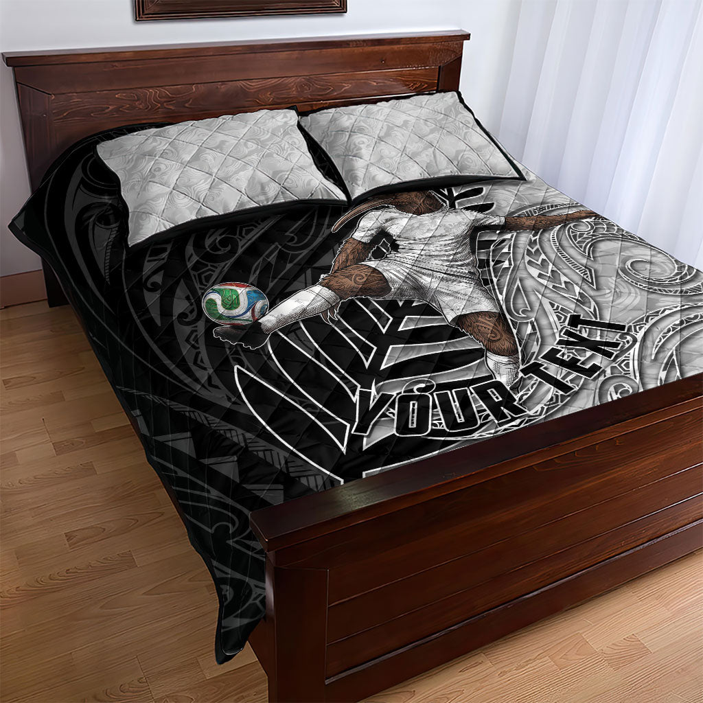 Personalized New Zealand Football Quilt Bed Set Kiwi Mascot with Silver Fern - Maori Tribal Tattoo Art