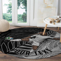 Personalized New Zealand Football Round Carpet Kiwi Mascot with Silver Fern - Maori Tribal Tattoo Art