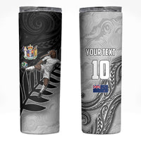 Personalized New Zealand Football Skinny Tumbler Kiwi Mascot with Silver Fern - Maori Tribal Tattoo Art