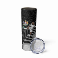 Personalized New Zealand Football Skinny Tumbler Kiwi Mascot with Silver Fern - Maori Tribal Tattoo Art