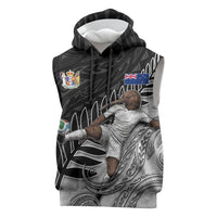 Personalized New Zealand Football Sleeveless Hoodie Kiwi Mascot with Silver Fern - Maori Tribal Tattoo Art