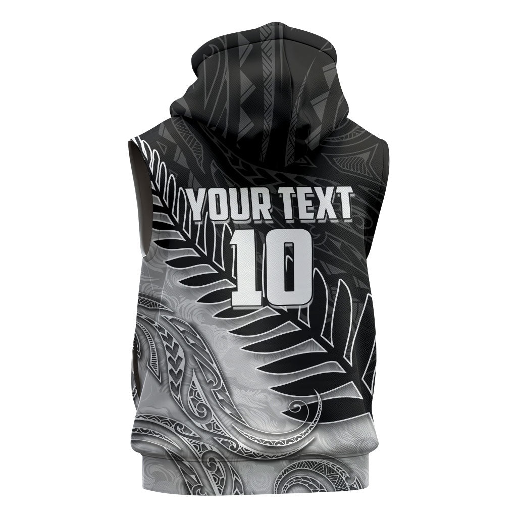 Personalized New Zealand Football Sleeveless Hoodie Kiwi Mascot with Silver Fern - Maori Tribal Tattoo Art