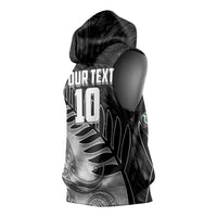 Personalized New Zealand Football Sleeveless Hoodie Kiwi Mascot with Silver Fern - Maori Tribal Tattoo Art