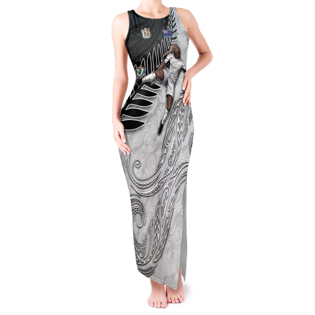 Personalized New Zealand Football Tank Maxi Dress Kiwi Mascot with Silver Fern - Maori Tribal Tattoo Art