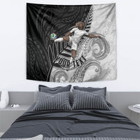 Personalized New Zealand Football Tapestry Kiwi Mascot with Silver Fern - Maori Tribal Tattoo Art