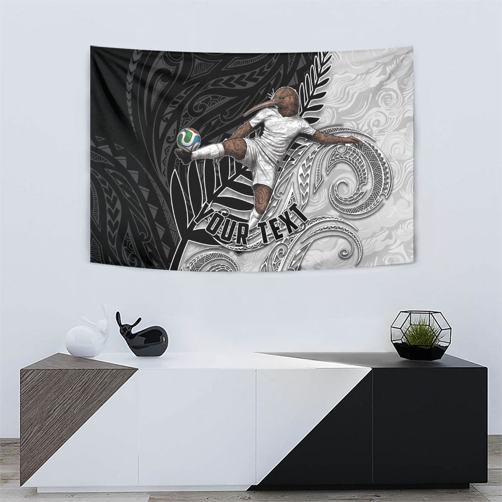 Personalized New Zealand Football Tapestry Kiwi Mascot with Silver Fern - Maori Tribal Tattoo Art