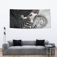 Personalized New Zealand Football Tapestry Kiwi Mascot with Silver Fern - Maori Tribal Tattoo Art