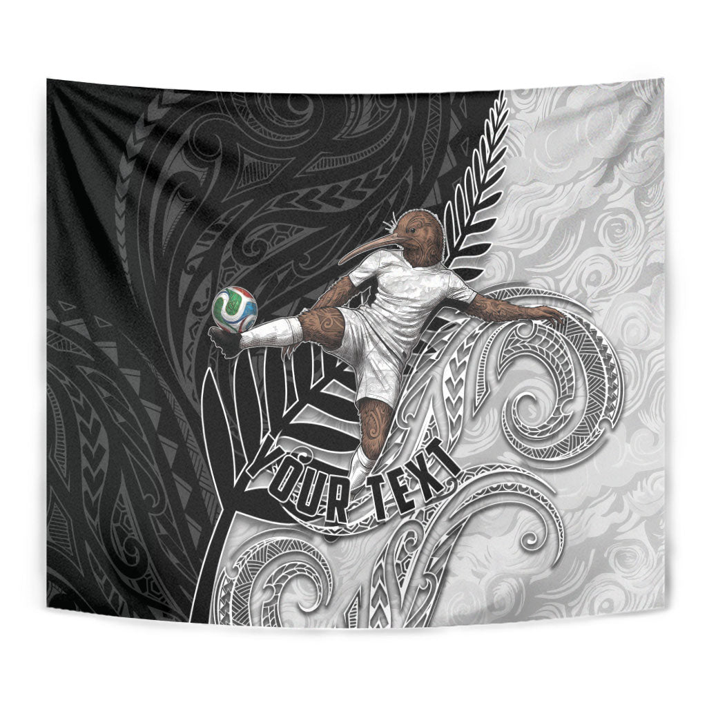 Personalized New Zealand Football Tapestry Kiwi Mascot with Silver Fern - Maori Tribal Tattoo Art