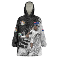 Personalized New Zealand Football Wearable Blanket Hoodie Kiwi Mascot with Silver Fern - Maori Tribal Tattoo Art