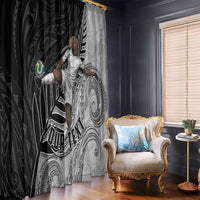 Personalized New Zealand Football Window Curtain Kiwi Mascot with Silver Fern - Maori Tribal Tattoo Art