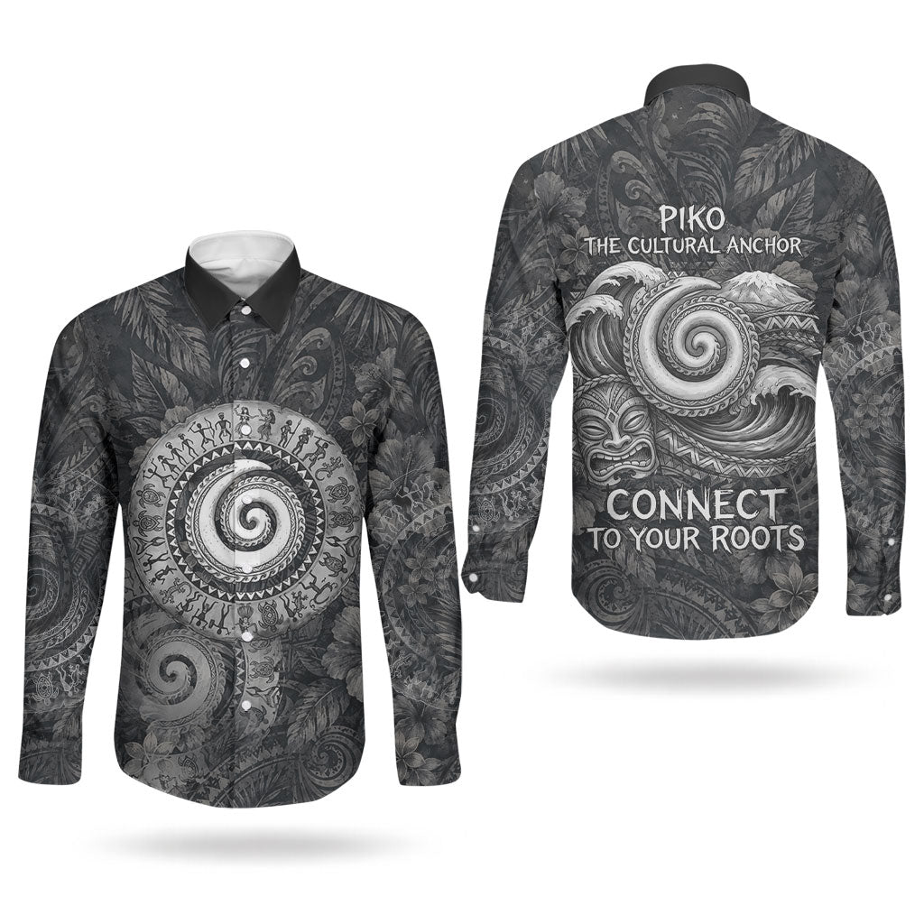 Hawaiian Piko Couples Matching Mermaid Dress and Long Sleeve Button Shirt Cultural Anchor Connect Your Roots Ocean Waves TS04 - Polynesian Pride