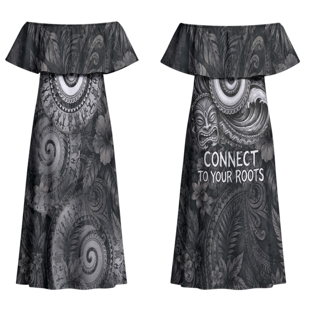 Hawaiian Piko Couples Matching Off Shoulder Maxi Dress and Hawaiian Shirt Cultural Anchor Connect Your Roots Ocean Waves TS04 - Polynesian Pride