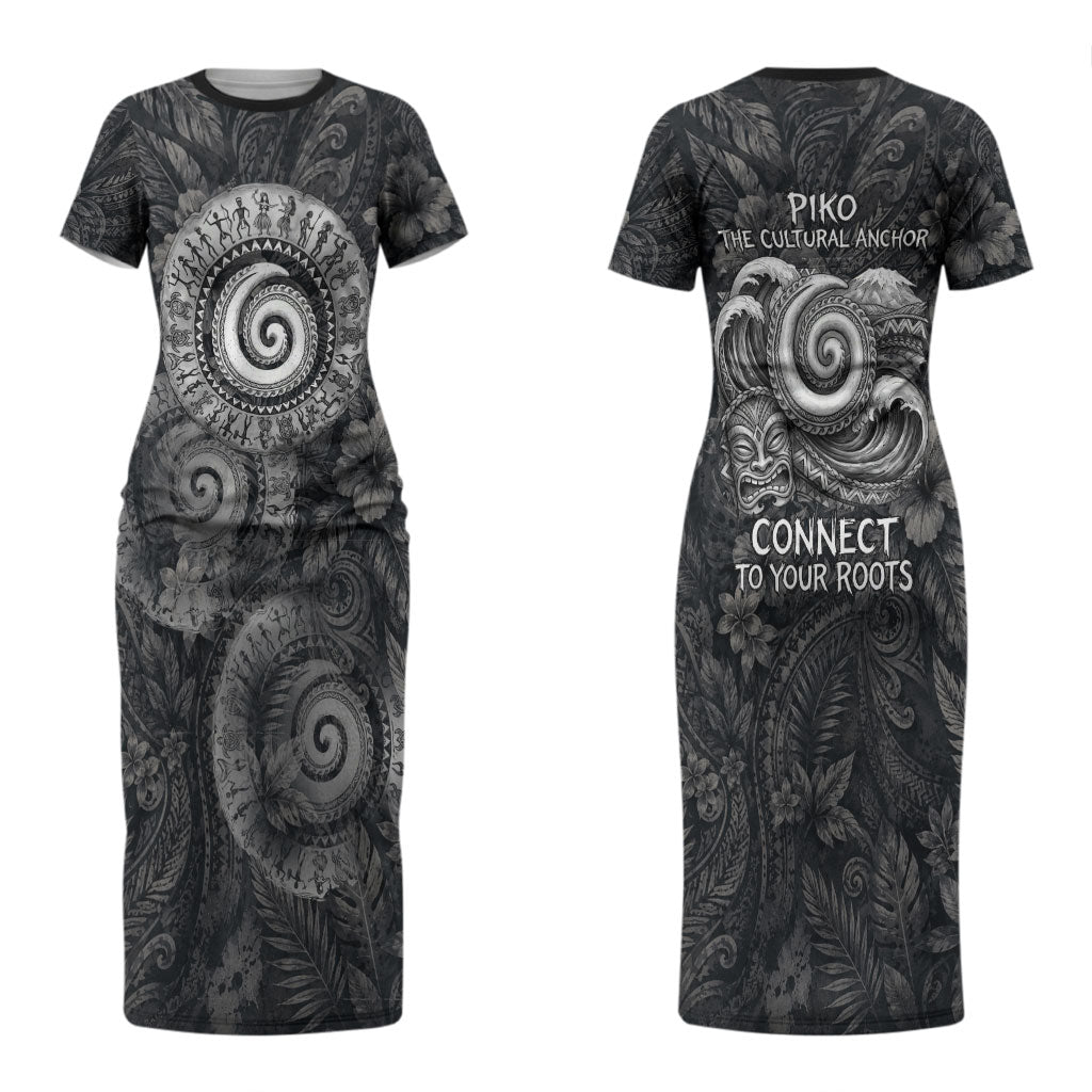 Hawaiian Piko Couples Matching Short Sleeve Bodycon Dress and Hawaiian Shirt Cultural Anchor Connect Your Roots Ocean Waves TS04 - Polynesian Pride