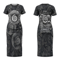 Hawaiian Piko Couples Matching Short Sleeve Bodycon Dress and Hawaiian Shirt Cultural Anchor Connect Your Roots Ocean Waves TS04 - Polynesian Pride