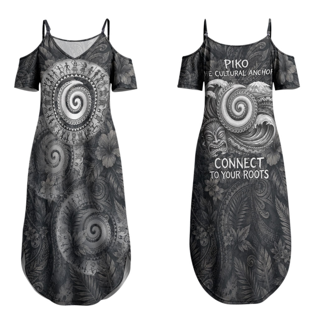 Hawaiian Piko Couples Matching Summer Maxi Dress and Long Sleeve Button Shirt Cultural Anchor Connect Your Roots Ocean Waves TS04 - Polynesian Pride