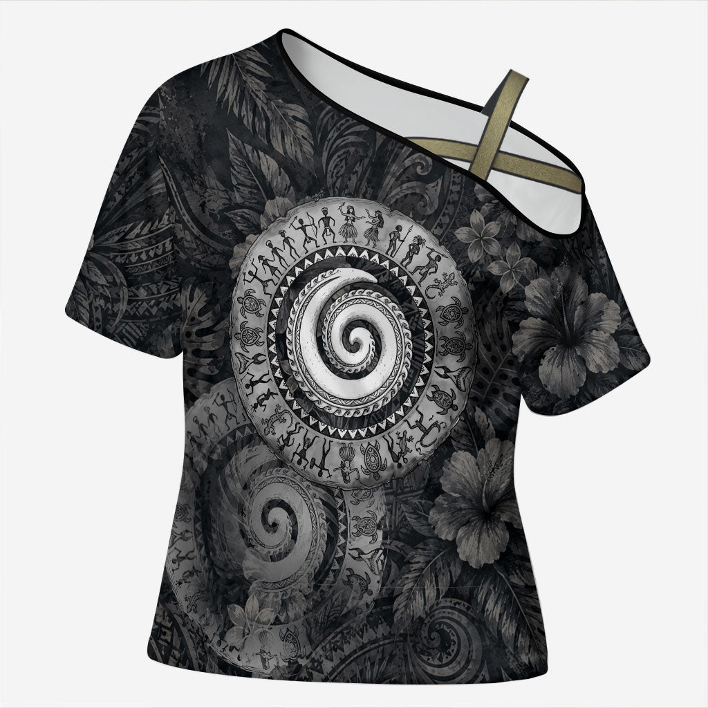 Hawaiian Piko Cross Shoulder Shirt Cultural Anchor Connect Your Roots Ocean Waves