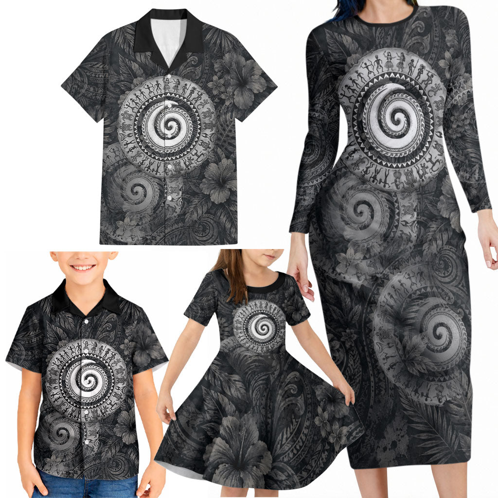 Hawaiian Piko Family Matching Long Sleeve Bodycon Dress and Hawaiian Shirt Cultural Anchor Connect Your Roots Ocean Waves TS04 - Polynesian Pride