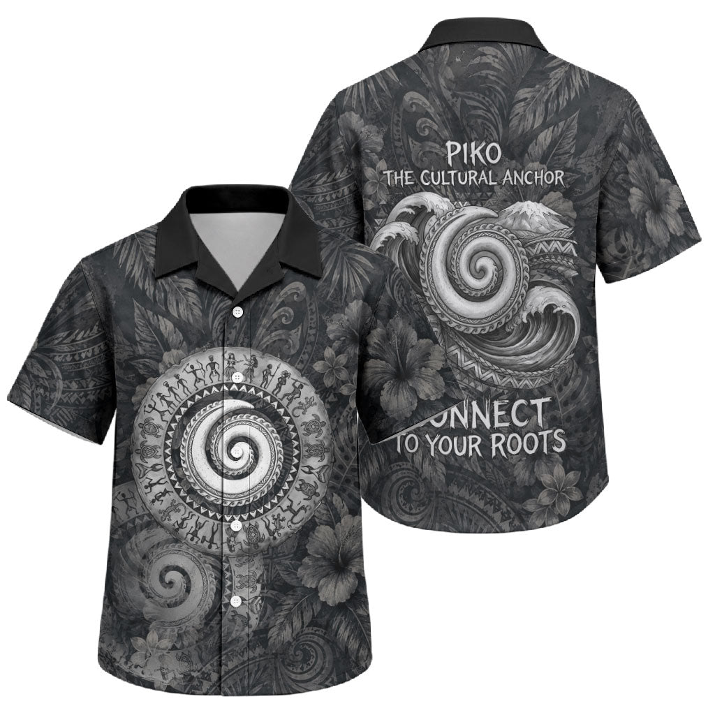 Hawaiian Piko Family Matching Long Sleeve Bodycon Dress and Hawaiian Shirt Cultural Anchor Connect Your Roots Ocean Waves TS04 Son's Shirt Black Grey - Polynesian Pride