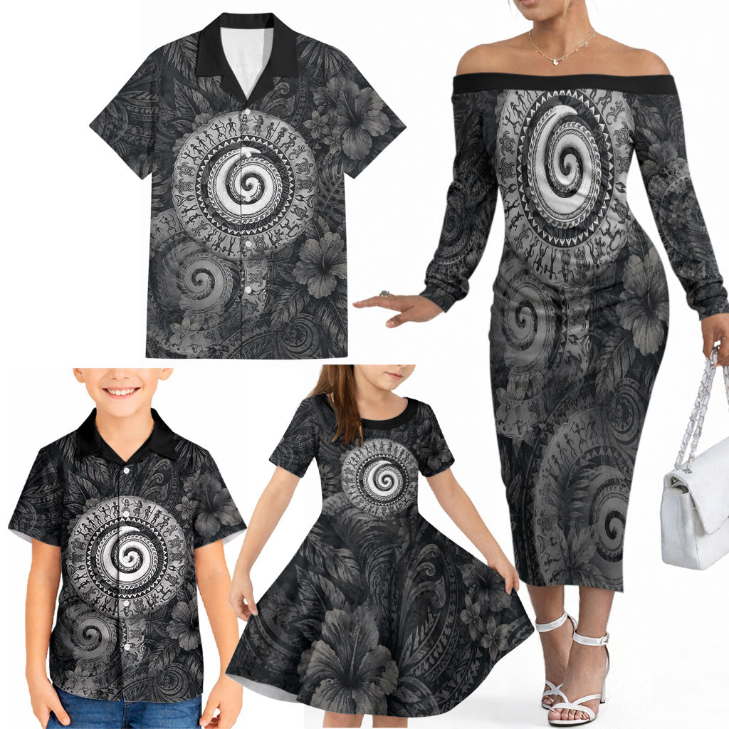 Hawaiian Piko Family Matching Off The Shoulder Long Sleeve Dress and Hawaiian Shirt Cultural Anchor Connect Your Roots Ocean Waves TS04 - Polynesian Pride