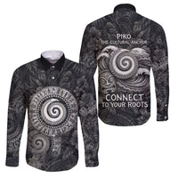 Hawaiian Piko Family Matching Off Shoulder Maxi Dress and Hawaiian Shirt Cultural Anchor Connect Your Roots Ocean Waves TS04 Dad's Shirt - Long Sleeve Black Grey - Polynesian Pride
