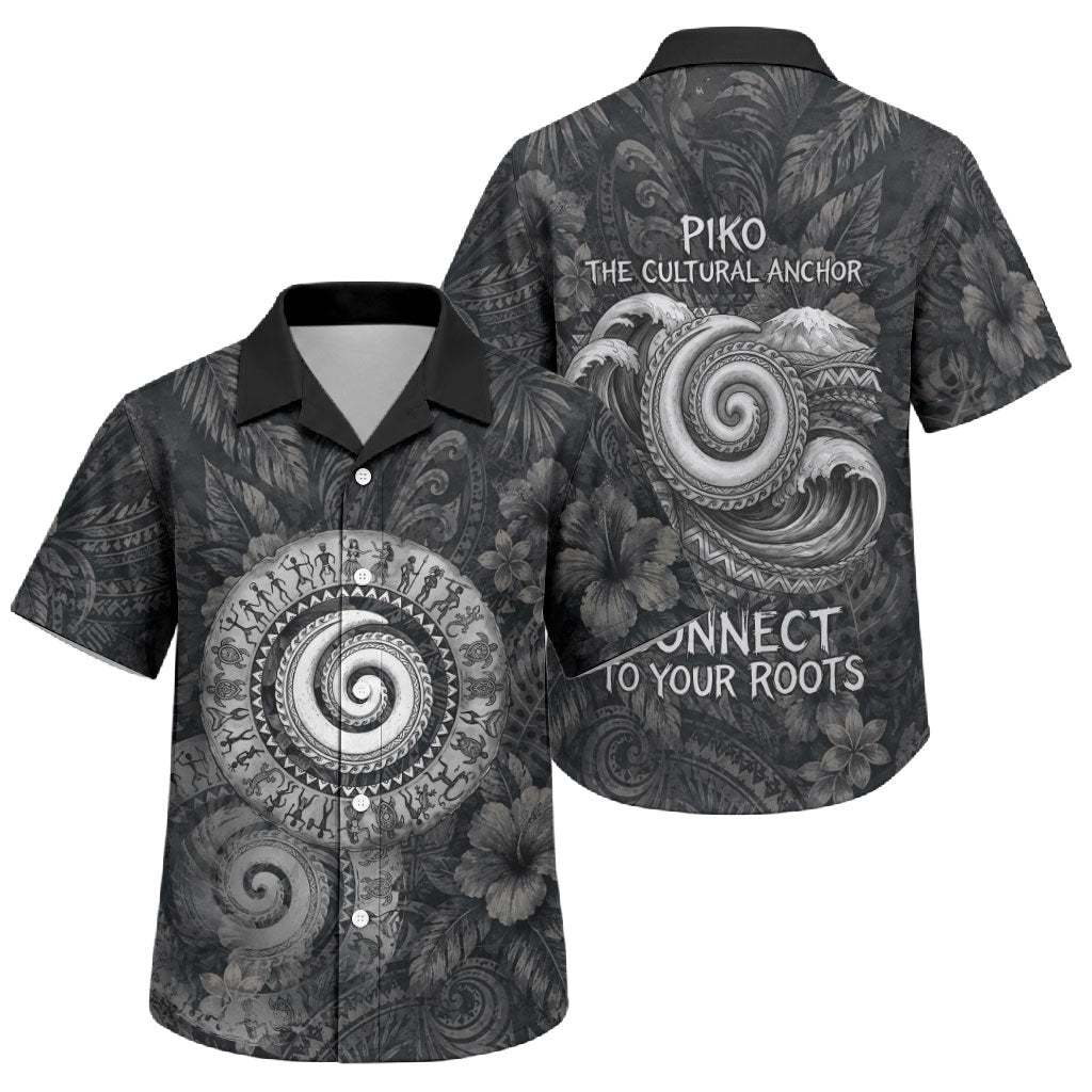 Hawaiian Piko Family Matching Off Shoulder Maxi Dress and Hawaiian Shirt Cultural Anchor Connect Your Roots Ocean Waves TS04 Son's Shirt Black Grey - Polynesian Pride