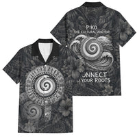 Hawaiian Piko Family Matching Off Shoulder Short Dress and Hawaiian Shirt Cultural Anchor Connect Your Roots Ocean Waves TS04 Dad's Shirt - Short Sleeve Black Grey - Polynesian Pride