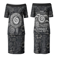 Hawaiian Piko Family Matching Puletasi and Hawaiian Shirt Cultural Anchor Connect Your Roots Ocean Waves TS04 Mom's Dress Black Grey - Polynesian Pride