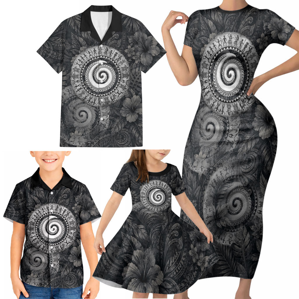 Hawaiian Piko Family Matching Short Sleeve Bodycon Dress and Hawaiian Shirt Cultural Anchor Connect Your Roots Ocean Waves TS04 - Polynesian Pride