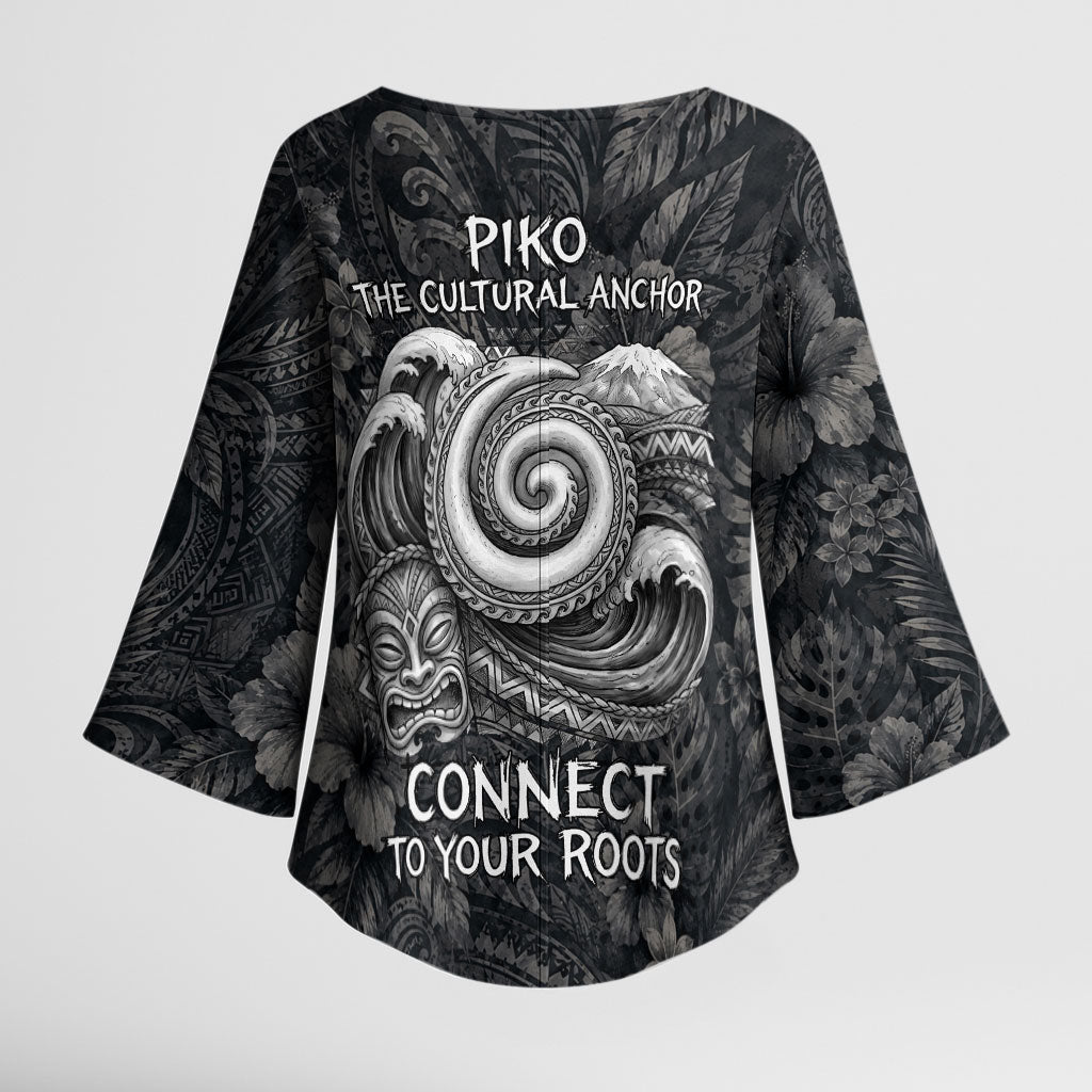Hawaiian Piko Kimono Sleeve Blouse Cultural Anchor Connect Your Roots Ocean Waves TS04 - Polynesian Pride