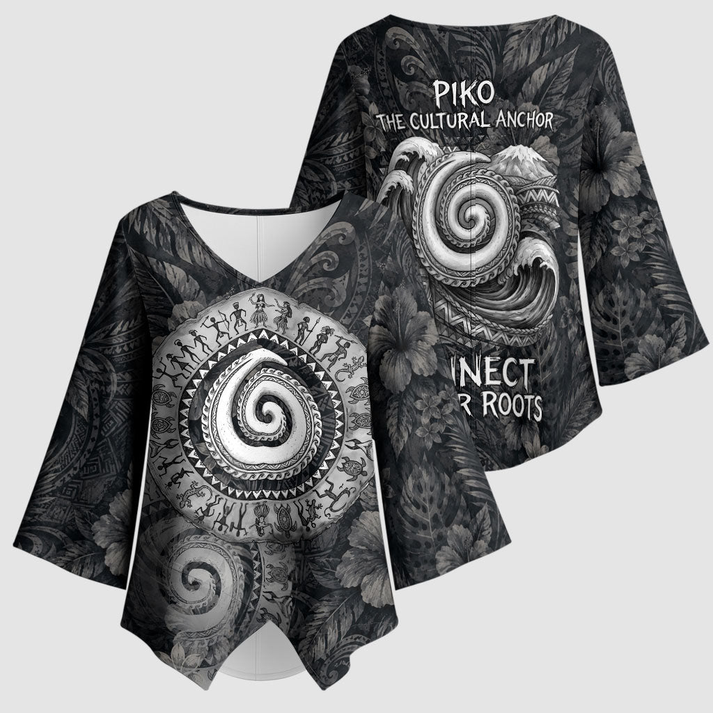 Hawaiian Piko Kimono Sleeve Blouse Cultural Anchor Connect Your Roots Ocean Waves TS04 - Polynesian Pride