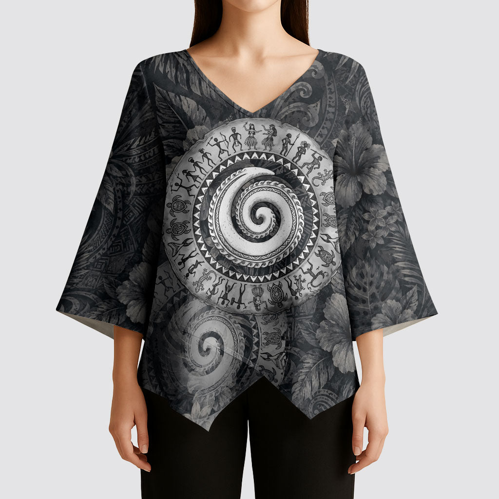 Hawaiian Piko Kimono Sleeve Blouse Cultural Anchor Connect Your Roots Ocean Waves TS04 - Polynesian Pride
