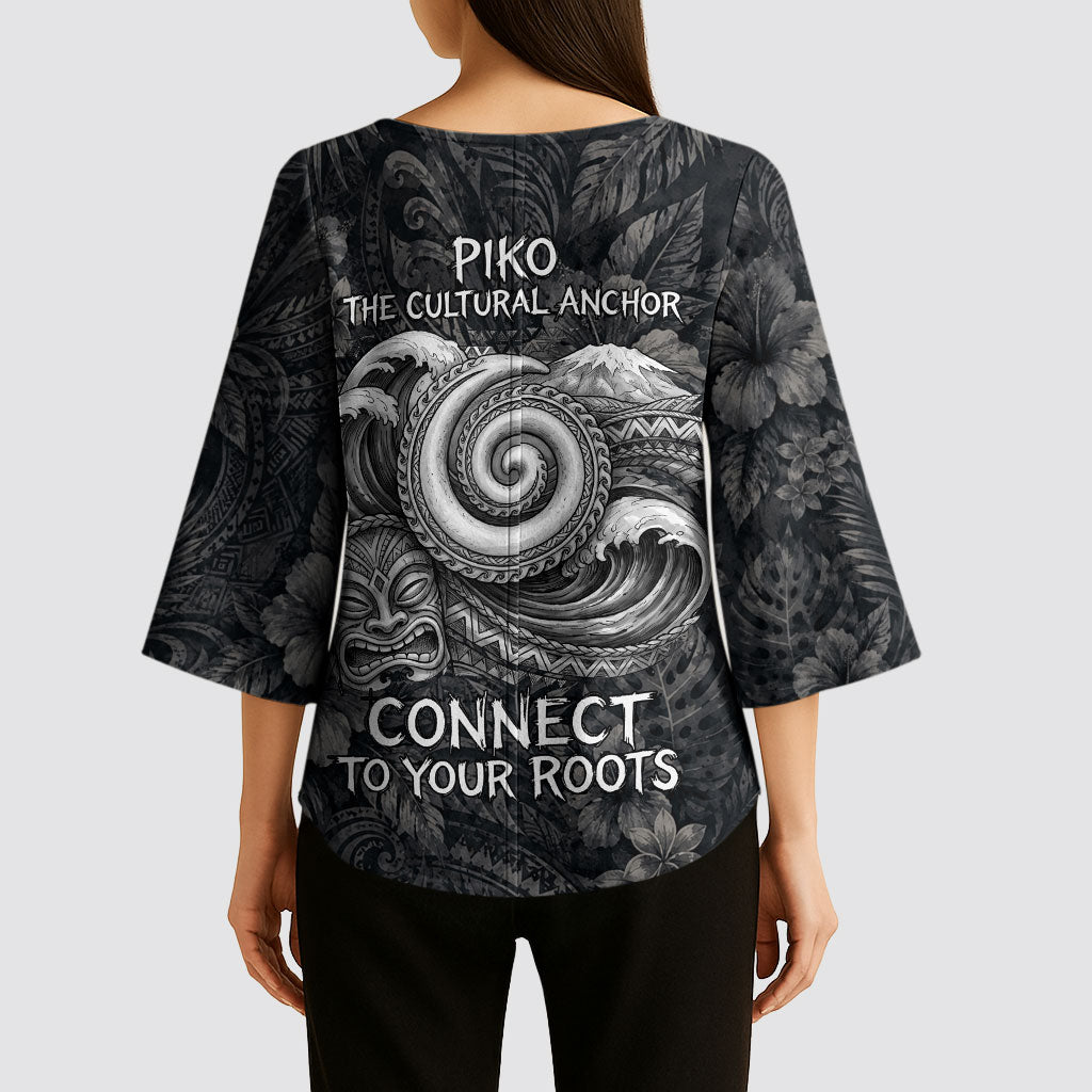 Hawaiian Piko Kimono Sleeve Blouse Cultural Anchor Connect Your Roots Ocean Waves TS04 - Polynesian Pride