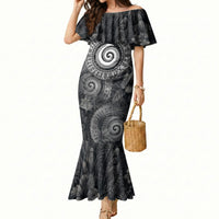 Hawaiian Piko Mermaid Dress Cultural Anchor Connect Your Roots Ocean Waves TS04 Women Black Grey - Polynesian Pride